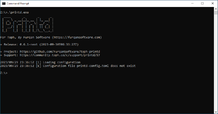 Screenshot of Printd Running in Command Prompt