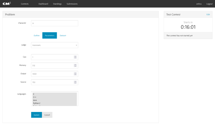 Problem parameters edit form