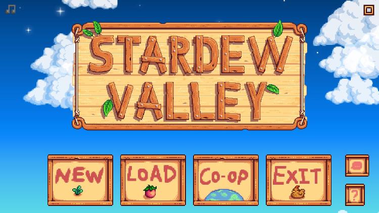 Screenshot of the title screen of Stardew Valley